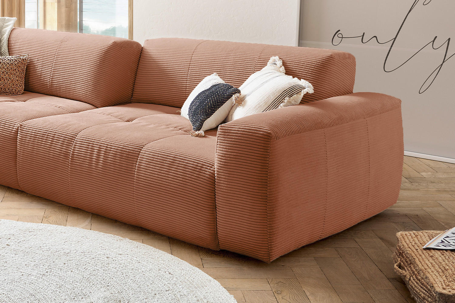 SOFA MIT SITZTIEFENVERSTELLUNG PALACE Rotbraun Cord - Rotbraun/Schwarz, Kunststoff/Textil (298/74/120cm) - KAWOLA