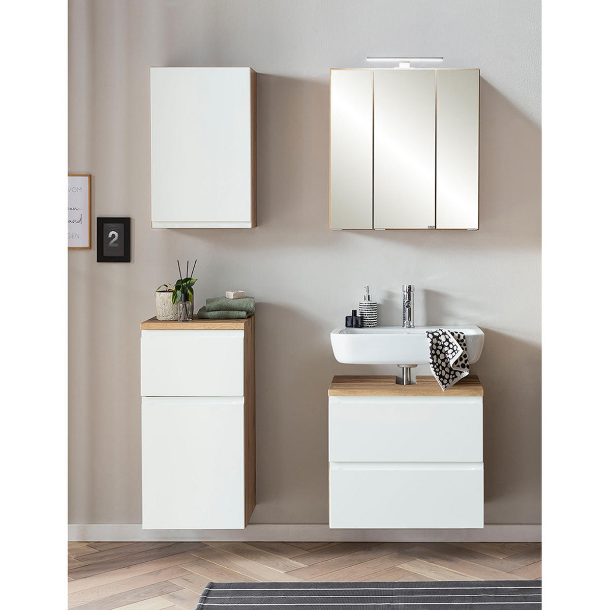 BADMÖBEL-SET 4-TLG. Vasto-03 - Weiß, Holzwerkstoff (115/200/35cm) - Lomado