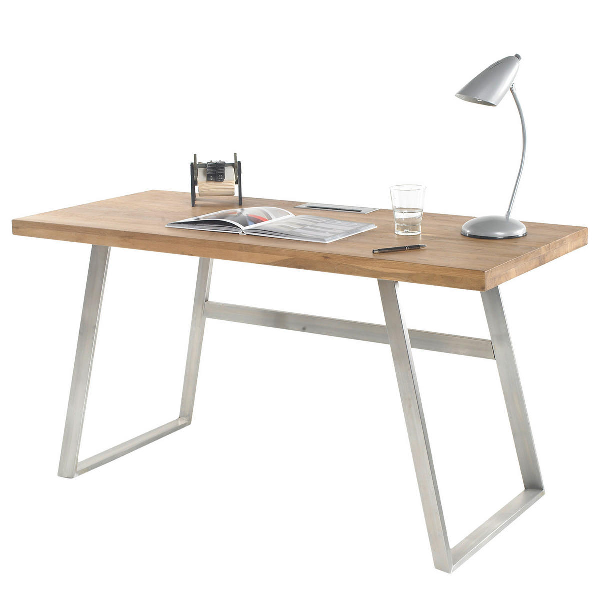 SCHREIBTISCH - Eichefarben, Holz/Metall (60/140/75cm) - home24