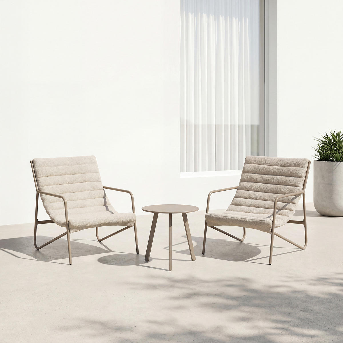 BALKONSET - 3-teilig - Stahl / Bouclé - Beige, Textil/Metall - home24