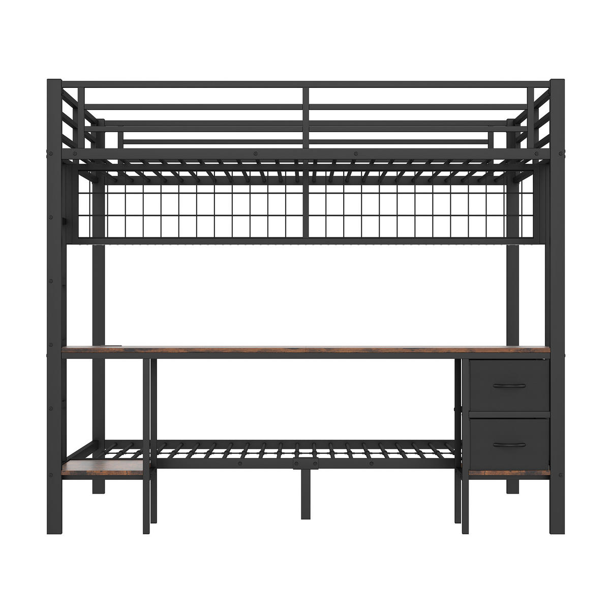 HOCHBETT 140/200 cm Schwarz aus Metall mit Schreibtisch Stauraum und LED-Beleuchtung - Schwarz, Metall (140/200cm) - OKWISH