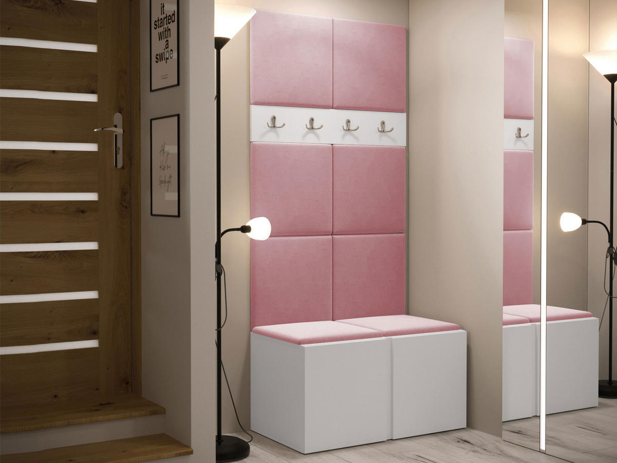 GARDEROBEN-SET Orion IV - Weiß/Rosa, Holzwerkstoff/Kunststoff (84/186/46cm) - MIRJAN24