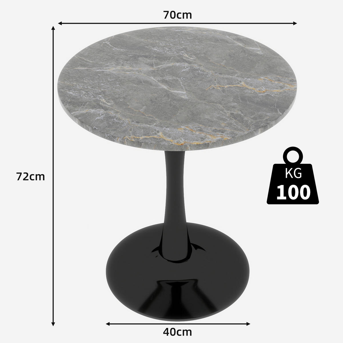 COUCHTISCH in Schwarz und Grau Wohnzimmertisch mit einer runden Marmor-Tischplatte für Wohnzimmer, B70/T70/H72 cm - Goldfarben/Schwarz, Stein/Metall (70/70/72cm) - STILVORA