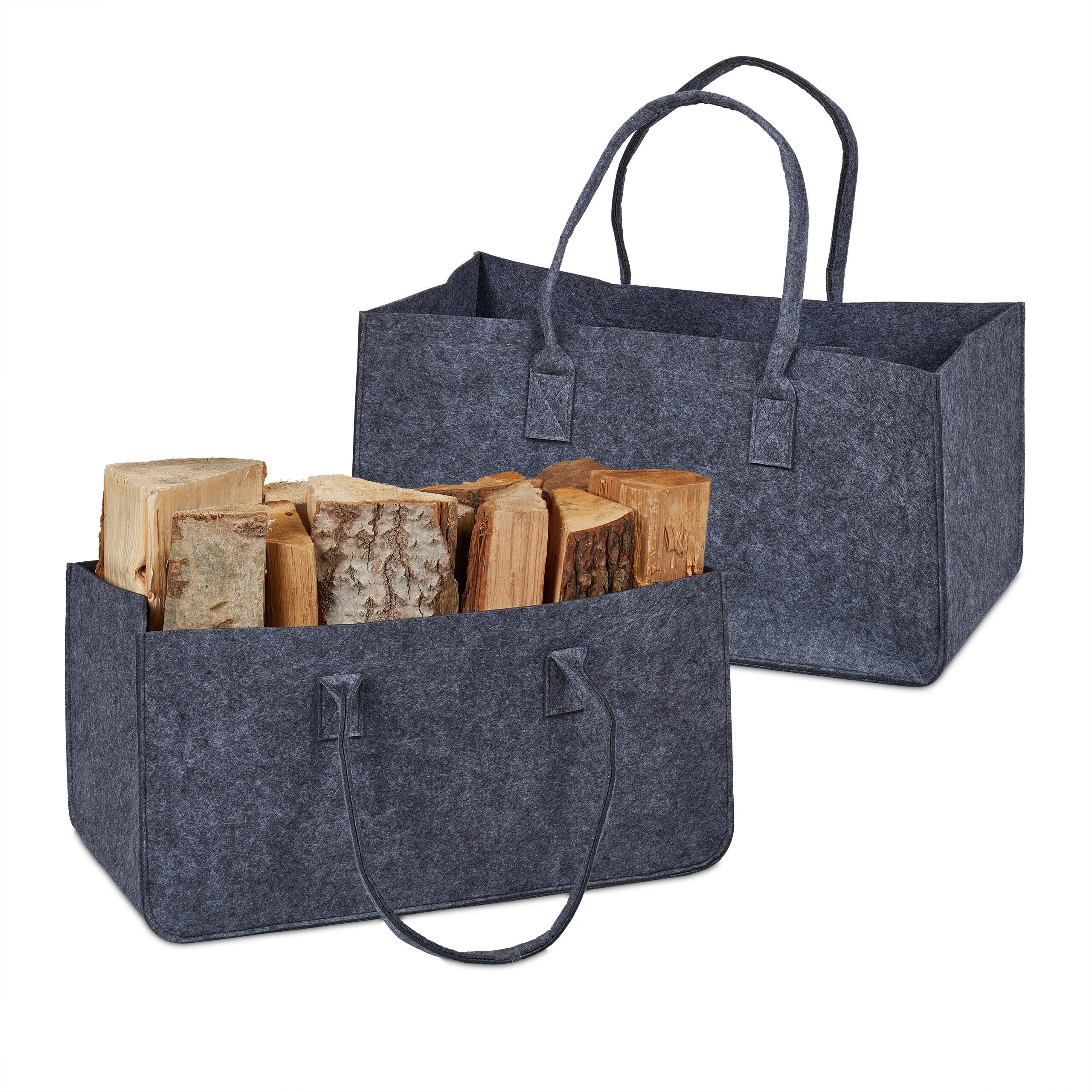 2XKAMINHOLZTASCHE - Anthrazit, Textil (50/25/25cm) - Relaxdays