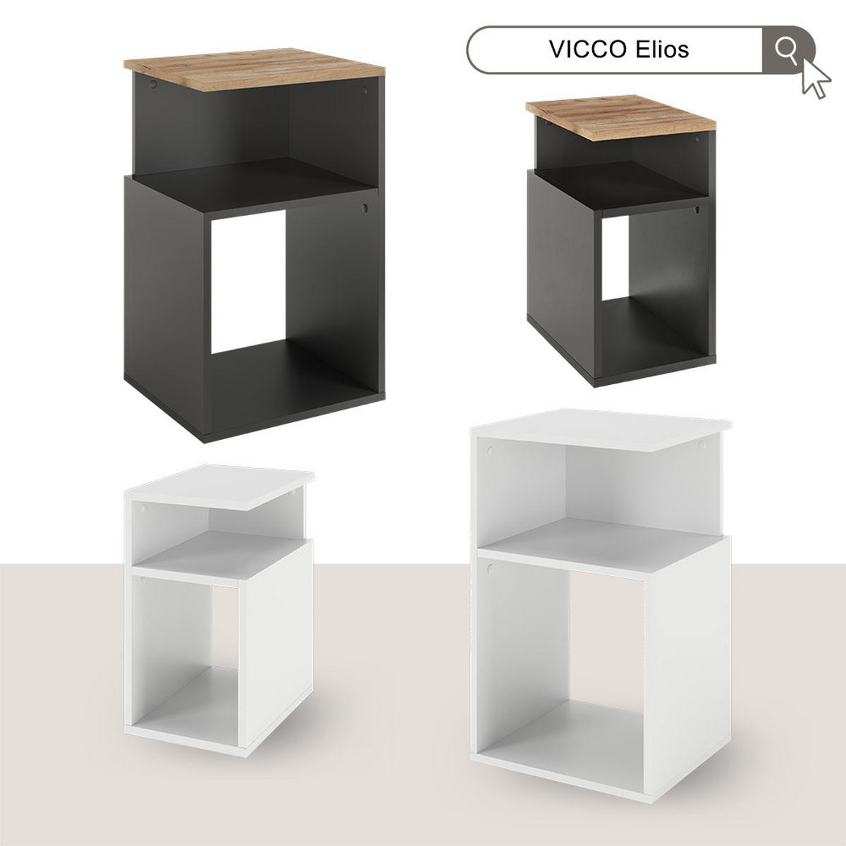 NACHTTISCH Elios Anthrazit/Goldkraft Eiche 25 x 65.3 cm - Honigeiche/Anthrazit, Holzwerkstoff (25/45.3/35cm) - Vicco