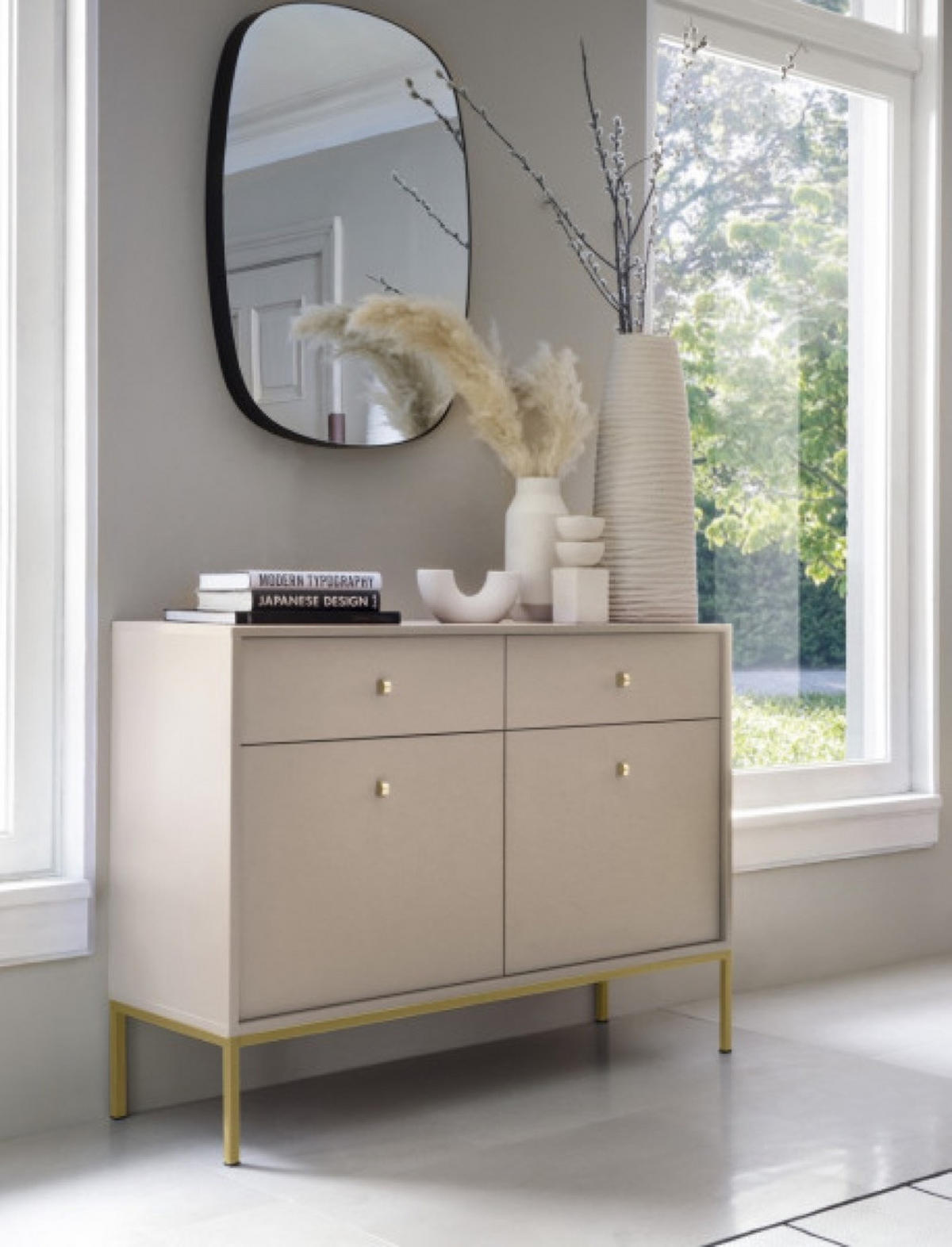 SIDEBOARD Beige MKSZ104 Mit Goldfarbenem Gestell - Beige, Holzwerkstoff (103.5/83.2/39cm) - Sepro Meble