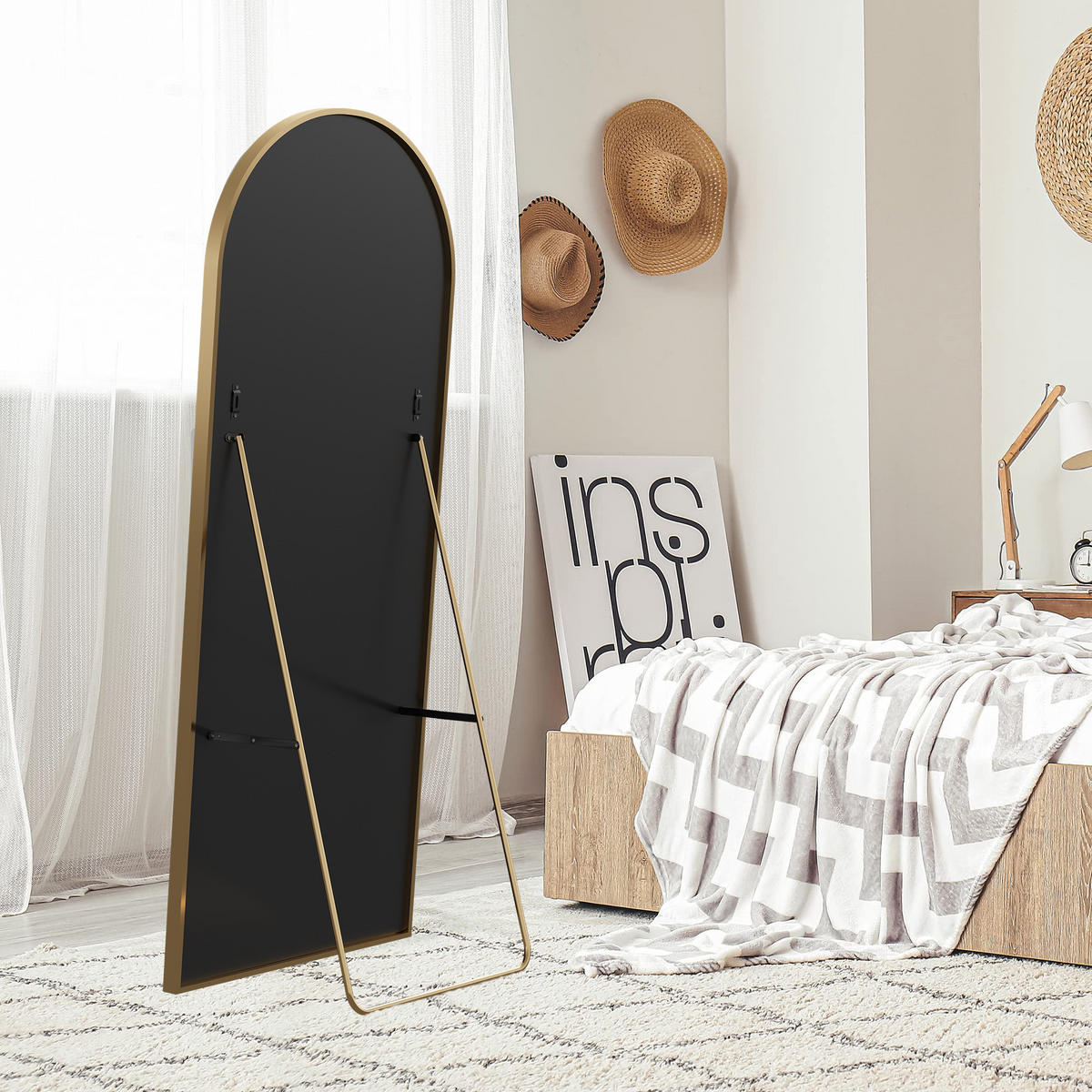 STANDSPIEGEL Bogen 164x54 cm Metallrahmen gold - Goldfarben, Holz (54/164/3cm) - LEBENLANG