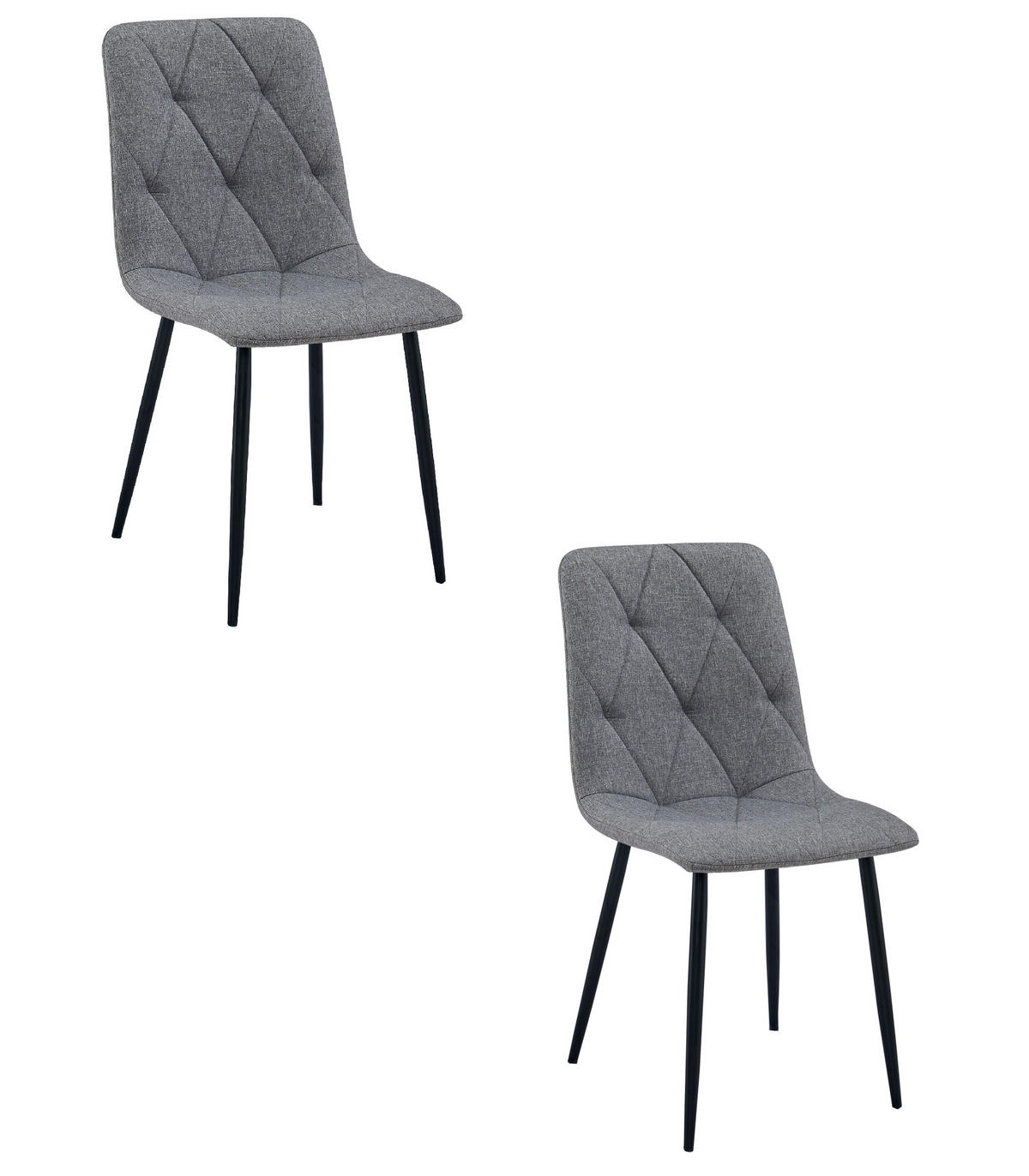 ESSZIMMERSTUHL 2-er Set TYRA dunkelgrauer Sitz, schwarze Beine - Dunkelgrau/Schwarz, Textil (44.5/87/54.5cm) - Valora