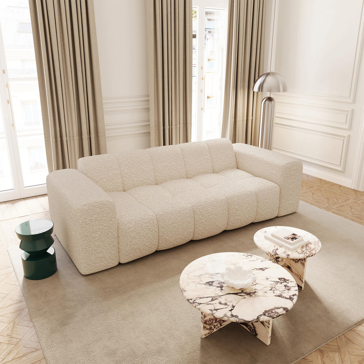 SOFA BLOOM Frottee Creme 241cm - Creme, Textil (241/69.5/94cm) - Premium Interiors