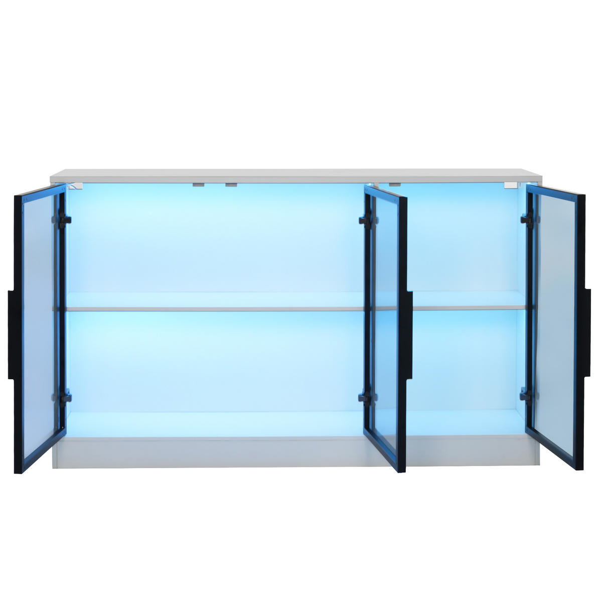 VITRINE 120x30x73 cm Weiß mit LED und Glasfront - Weiß, Holzwerkstoff (120/73/30cm) - FLIEKS
