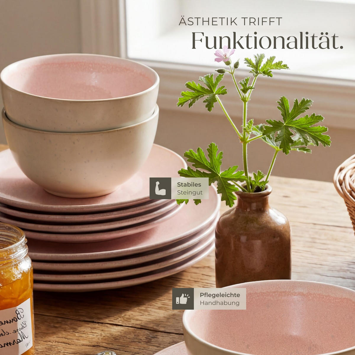 TAFELSERVICE Mare, ineinander stapelbar, rosa - Rosa, Keramik (26.5/2.5/26.5cm) - tectake