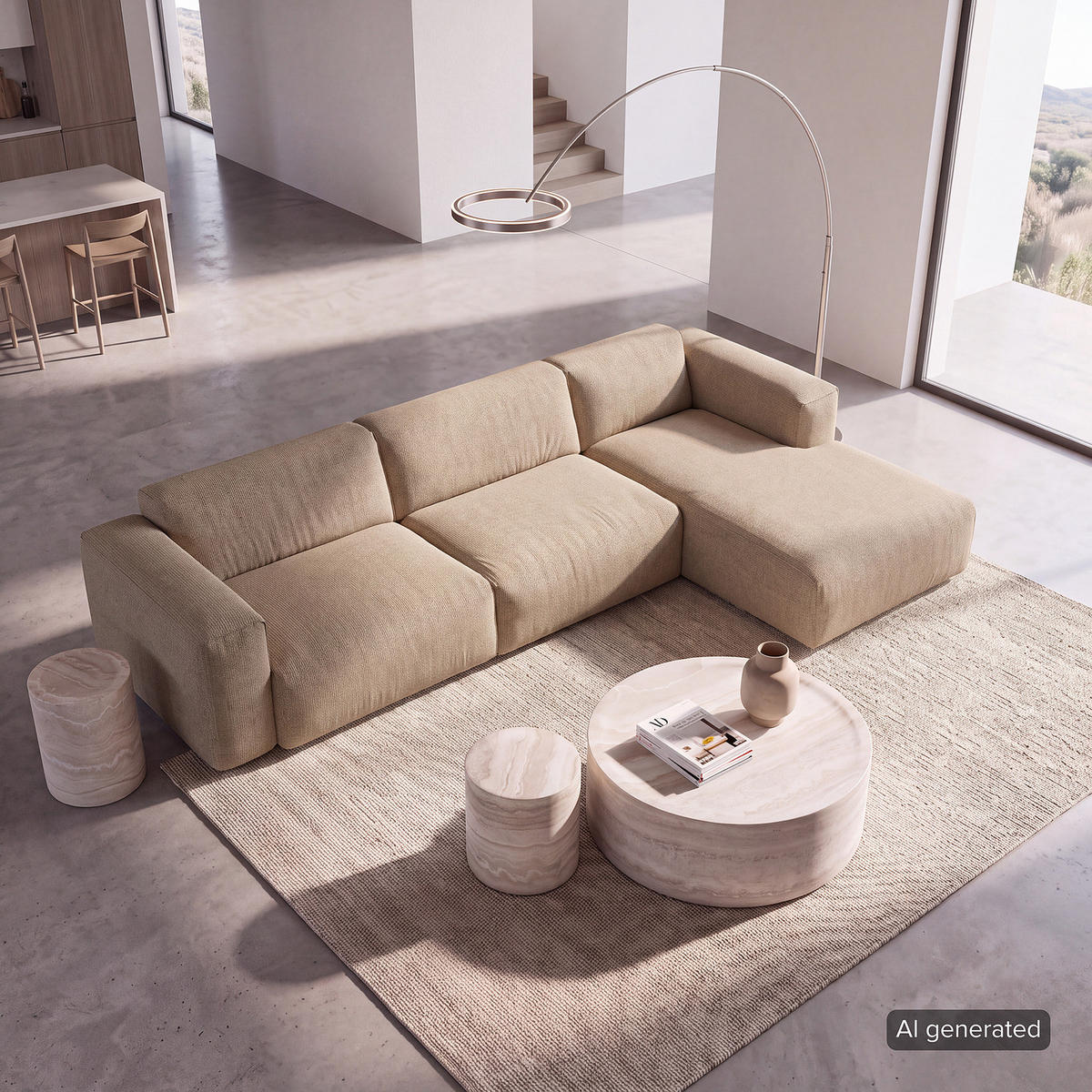3-SITZER ECKSOFA mit Longchair - Taupe/Schwarz, Kunststoff/Textil (317/173cm) - home24