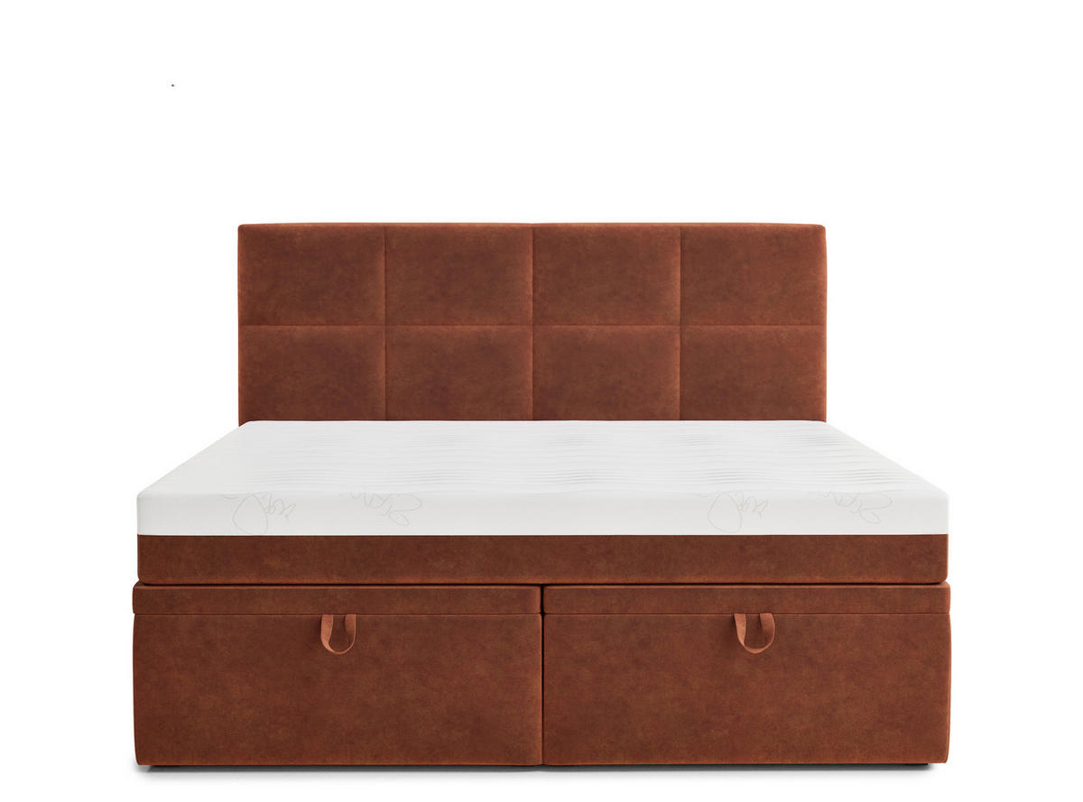 BOXBETT 180/200 cm Umage, in Kupferfarbe, Matratze, gepolstertes Kopfteil, Bettkasten, H3 = fest - Schwarz/Kupferfarben, Holz/Holzwerkstoff (180/200cm) - Maison de Reve