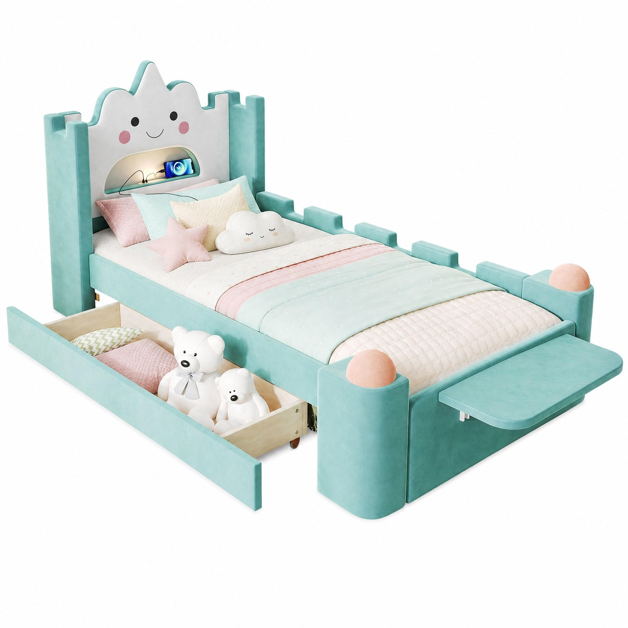 Ivmeu Kinderpolsterbett Blau 90x200 cm