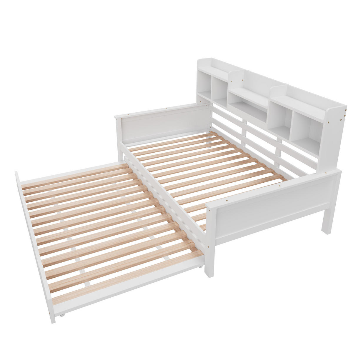 MULTIFUNKTIONSBETT aus Kiefernholz 90x200 cm Weiß mit Ausziehbett, Stauraum und Lattenrost - Weiß, Holz (90/200cm) - Modfu