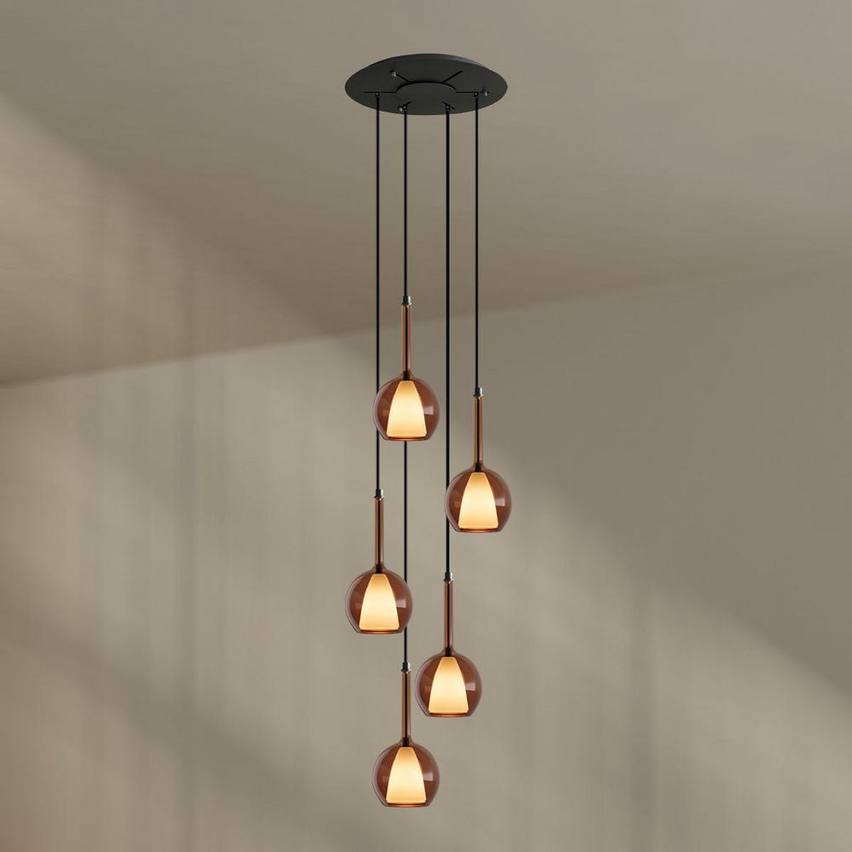 GALERIELEUCHTE Belluna 5-flammig Braun Ø 14cm - Braun, Glas (14/14/35cm) - s.luce