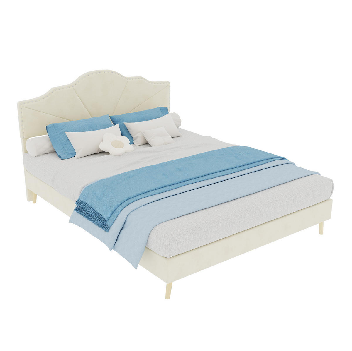 POLSTERBETT 140/200 cm mit Matratze, geometrischem Kopfteil und Lattenrost, Beige - Beige, Textil (140/200cm) - Redom