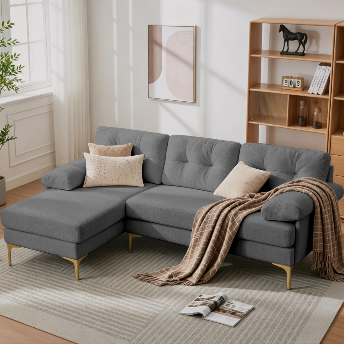 ECKSOFA 187,5/130/79 cm grau aus Holz mit wechselbarer Liegefläche - Grau, Holz (130/187.5cm) - OKWISH