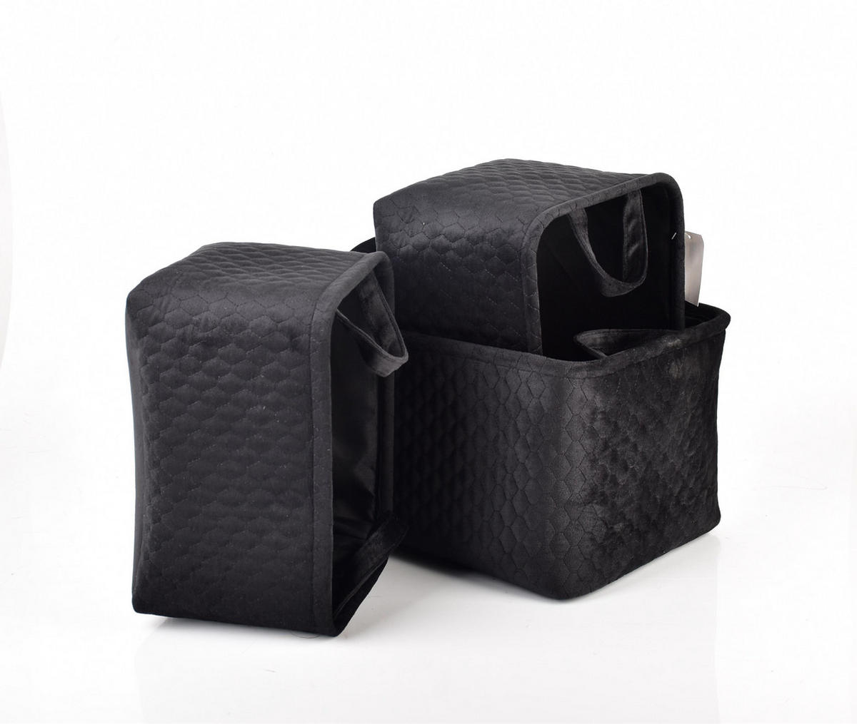 KORB Sara 3er Set schwarz 26/38/22cm Samtstoff - Schwarz, Kunststoff (26/22/38cm) - Mondex