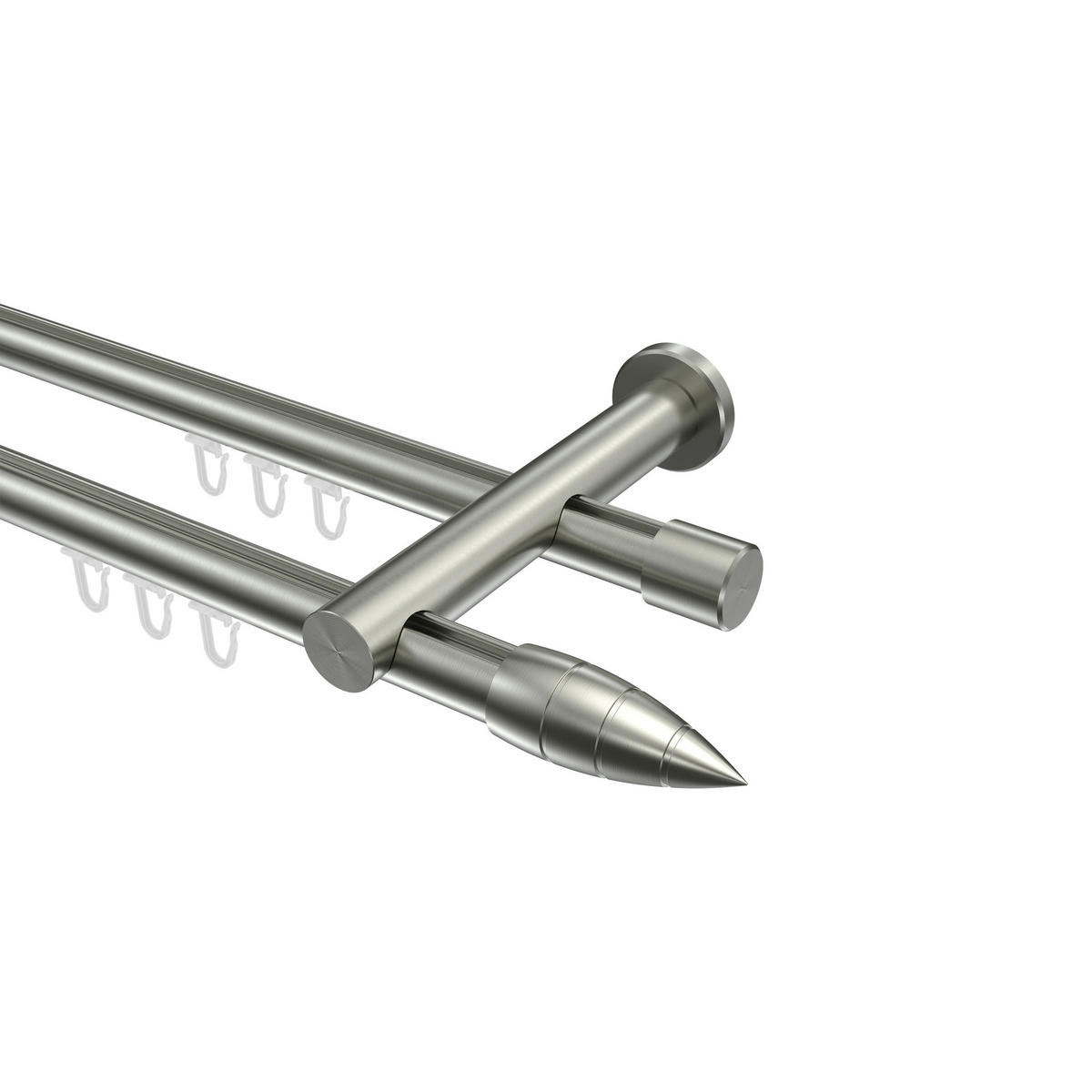INNENLAUF-GARDINENSTANGEN-SET Platon Samanto 480 cm (geteilt in 3 x 160 cm), 2-läufig, 20 mm Ø Edelstahl-Optik - Edelstahlfarben, Metall (480cm) - INTERDECO