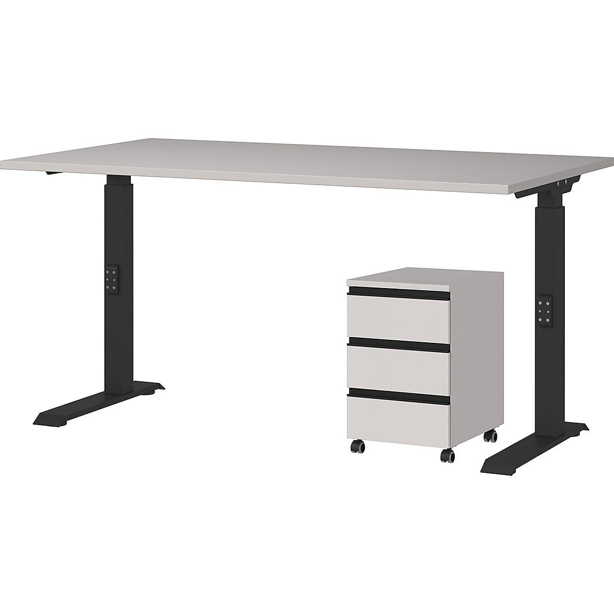 BÜROMÖBEL Set 2-teilig | Schreibtisch 140x80cm & Rollcontainer Greige/Schwarz | Einstellbar 68-91 cm & Soft-Close - Beige, Holzwerkstoff/Metall (80/195/91cm) - KADIMA DESIGN