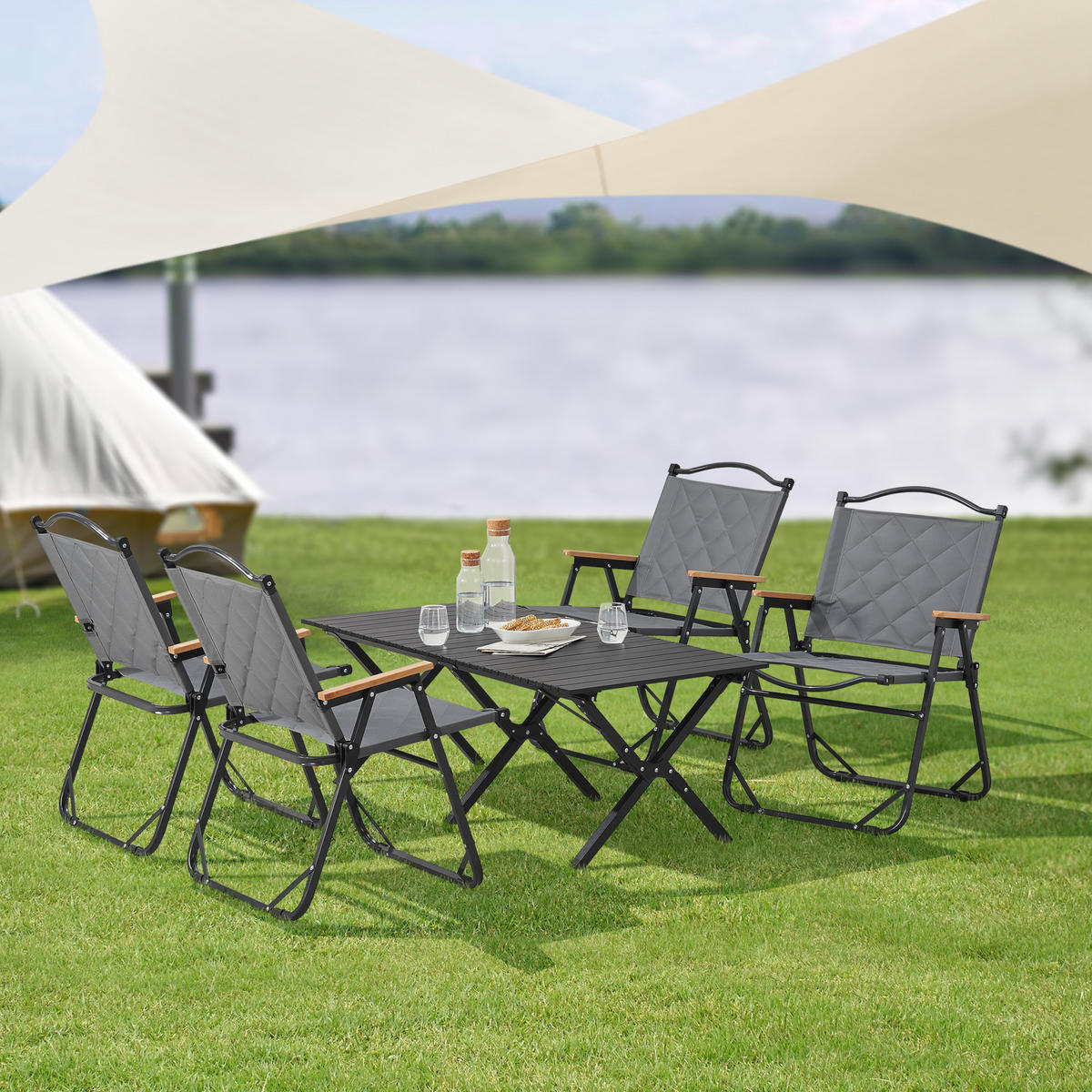 GARTENMÖBEL-SET Botrugno 5 TLG. - Grau, Textil/Metall - casa.pro