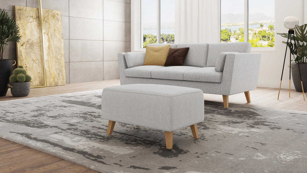 HOCKER Mario Silber Microfaser - Silberfarben/Naturfarben, Buchenholz/Textil (95/51/63cm) - S-Style Möbel