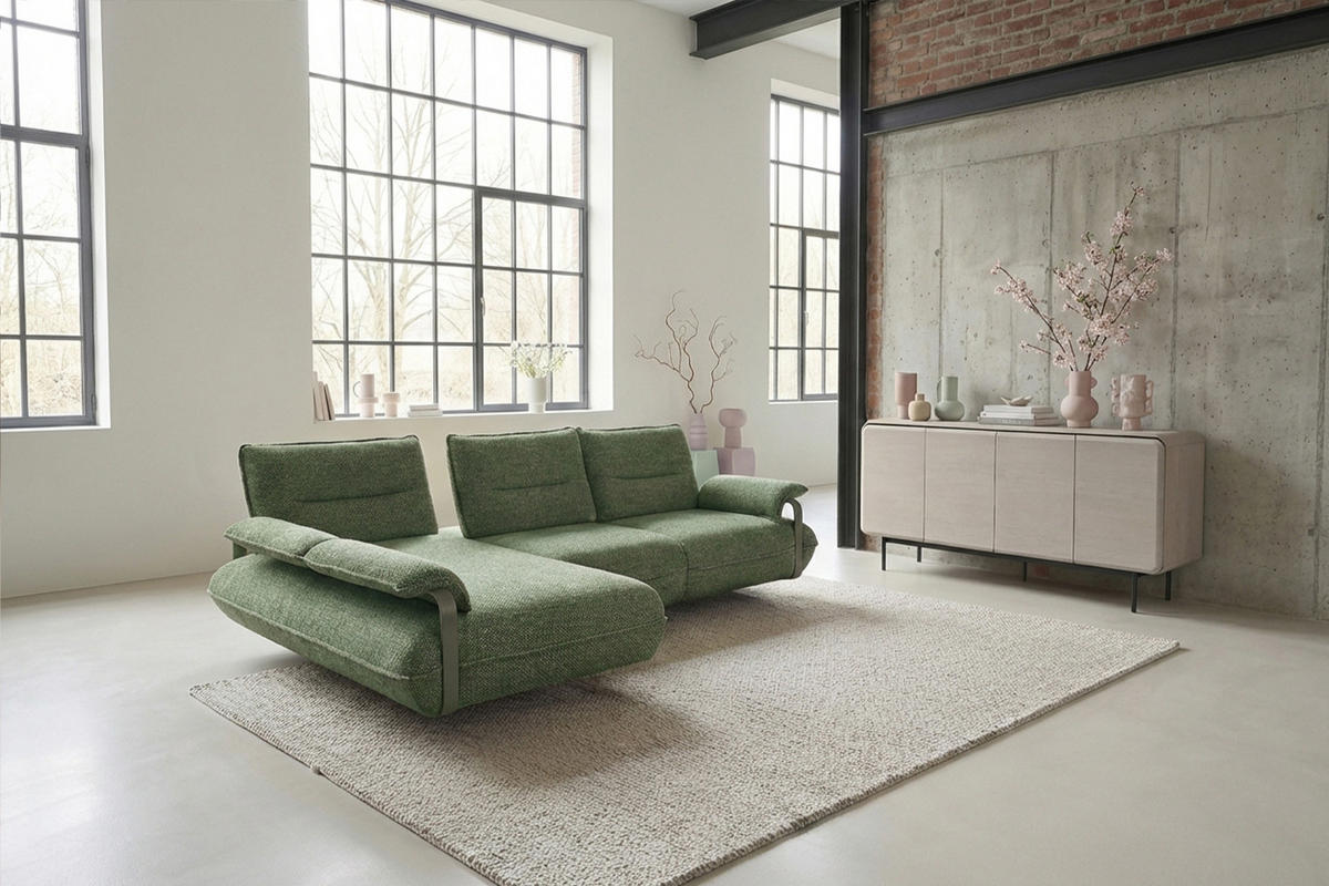 ECKSOFA ANISSA Grün Flachgewebe - Schwarz/Grün, Kunststoff/Textil (297/185cm) - KAWOLA