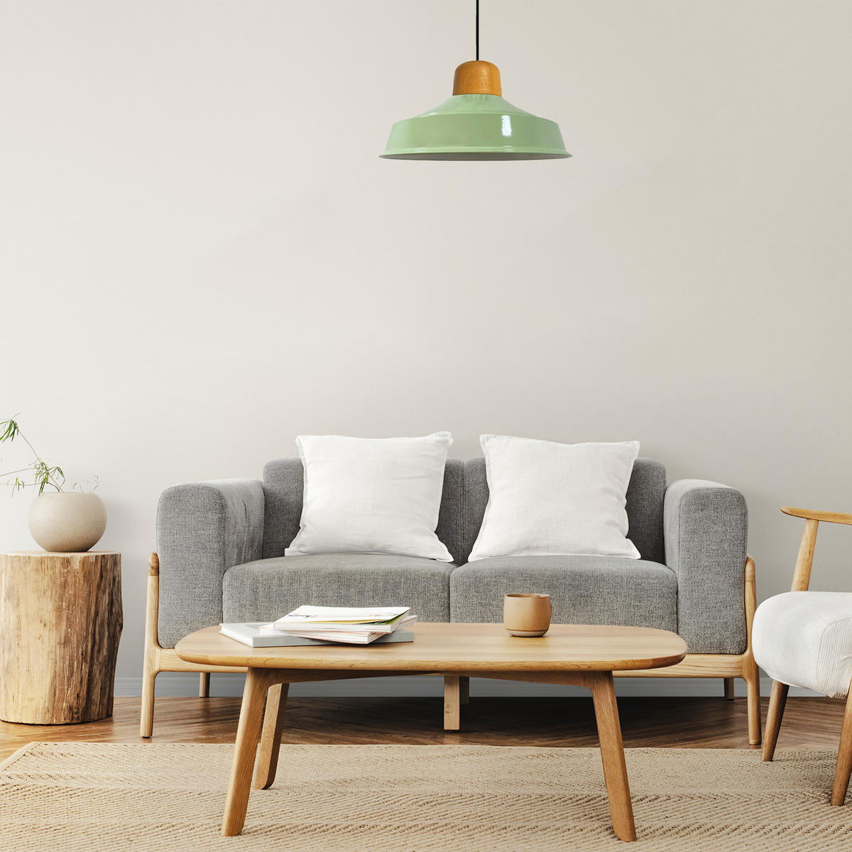 PENDELLEUCHTE Asletl 40/20 cm - Mintgrün, Holz/Metall (40/20cm) - Bamyum