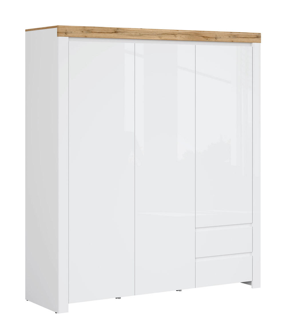 Feldmann-Wohnen Kleiderschrank Weiß Hochglanz, Eiche Wotan 180.5x204x57 cm