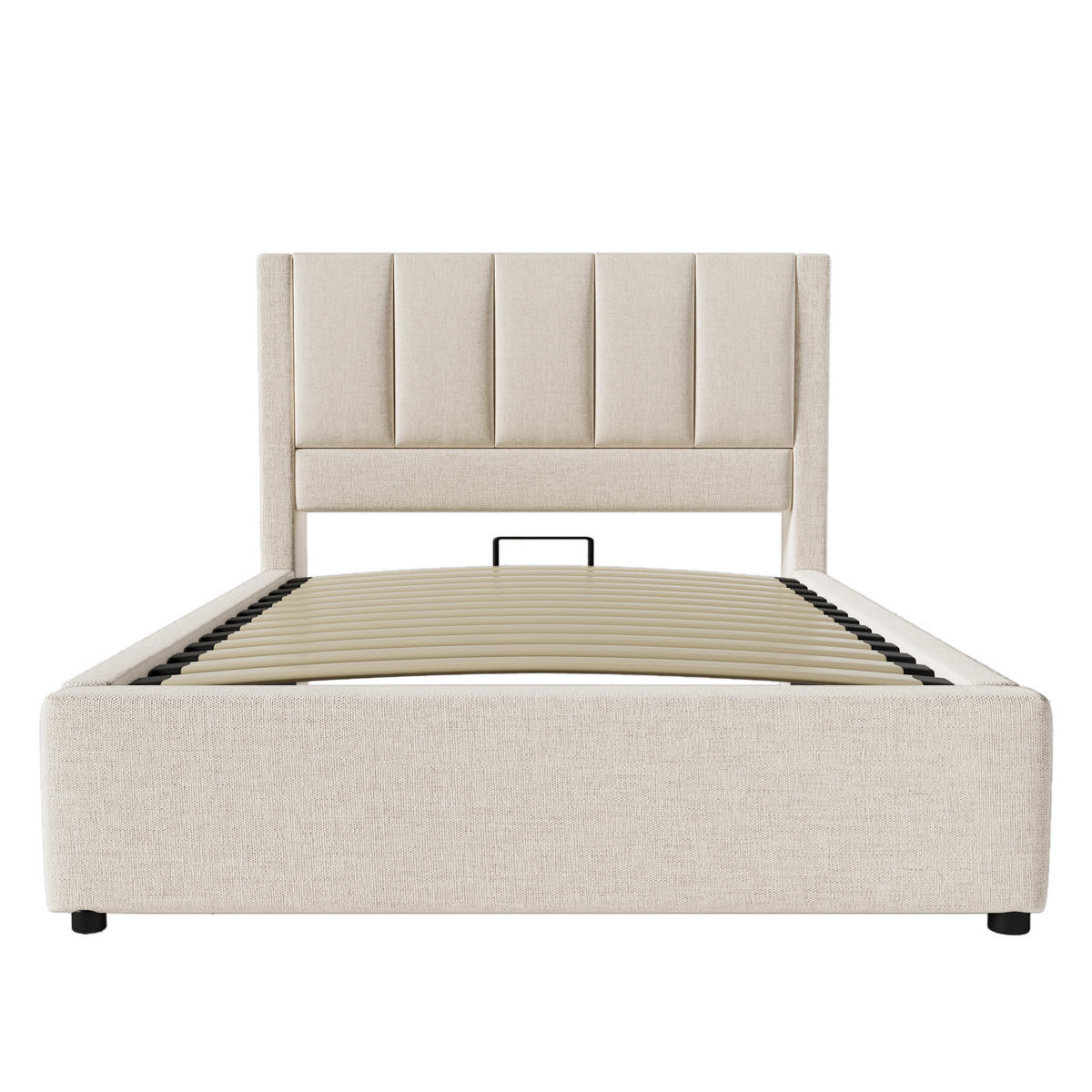 POLSTERBETT 90/200 cm mit Ladestation, verstecktem Becherhalter und hydraulischem Stauraum, Leinen Beige - Grau, Textil (90/200cm) - Redom