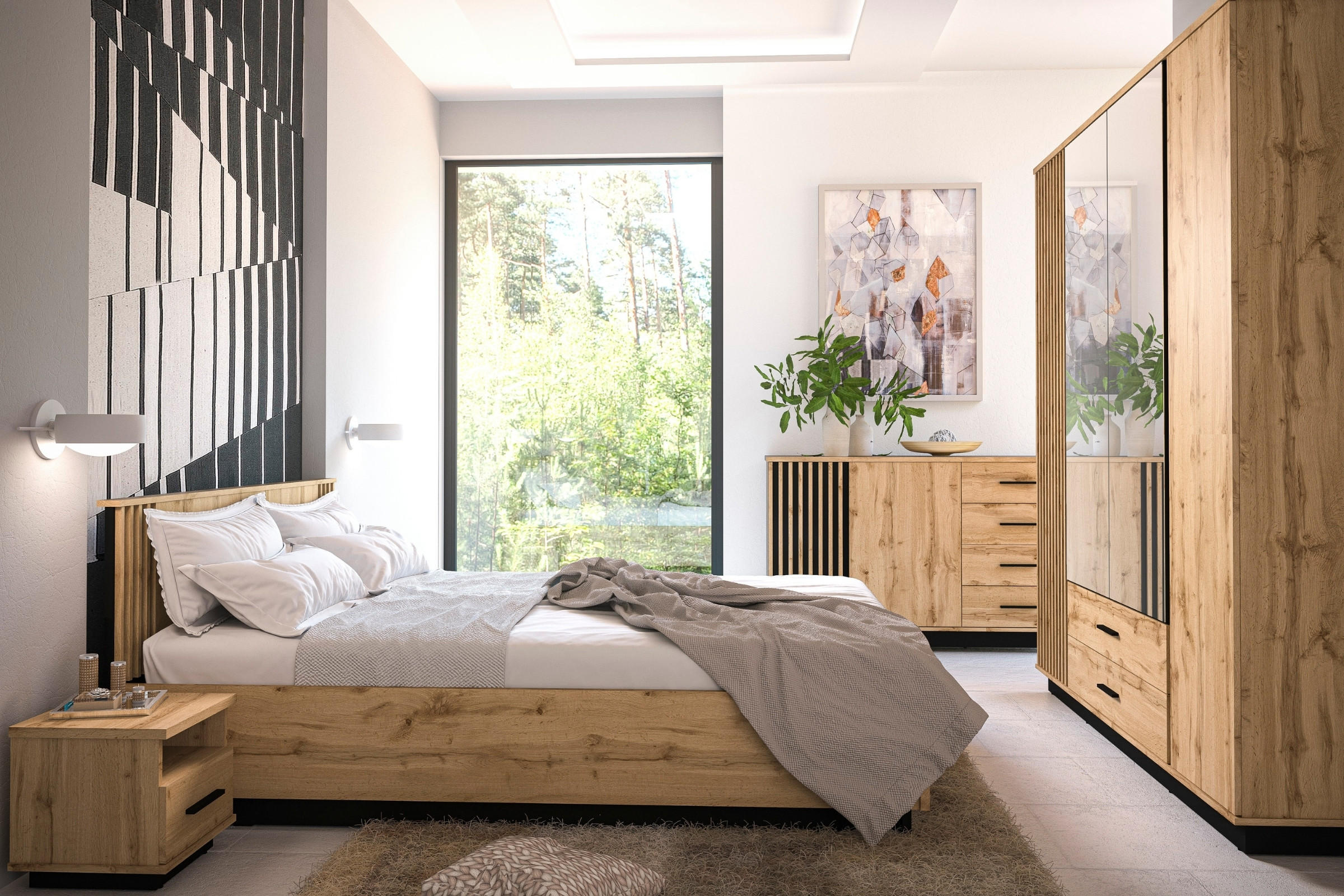 Thumbnail - Deine Möbel 24 Nachttisch, Eiche Wotan, Schwarz, Holzwerkstoff, 37x37x35 cm, Schlafzimmer, Nachttische