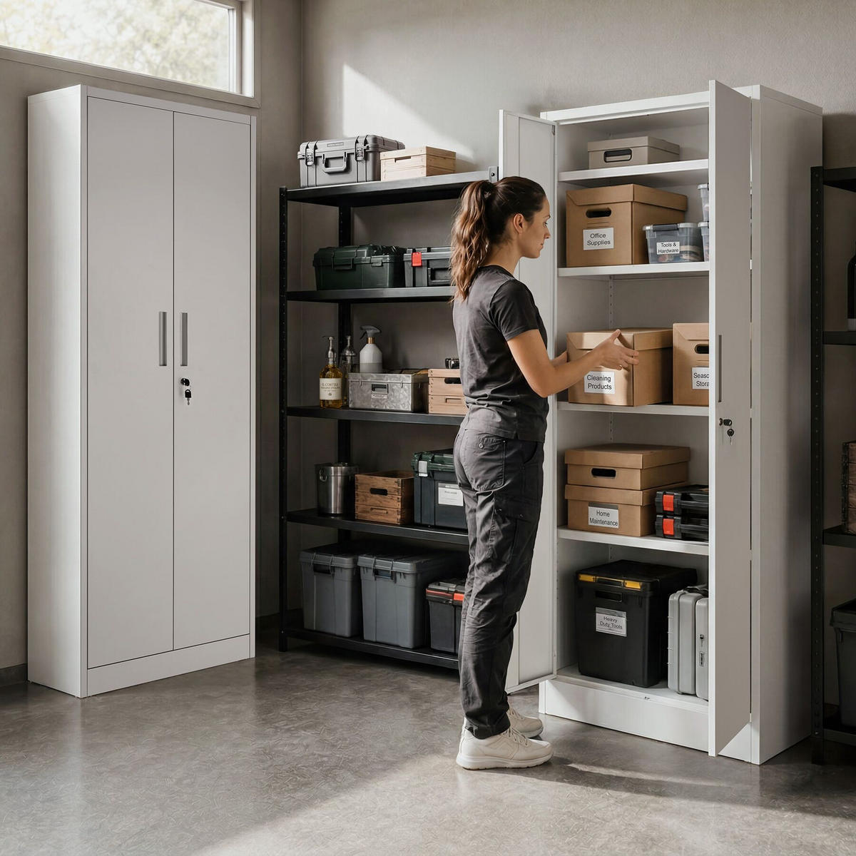 AKTENSCHRANK Brandon, Kippschutz, höhenverstellbare Füße, grau - Grau, Metall (60/180.5/40cm) - tectake