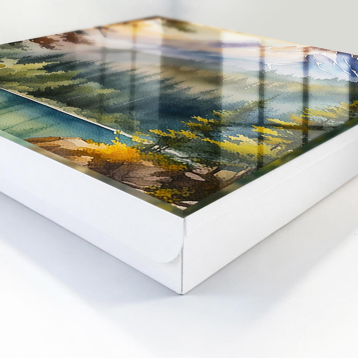 SCHLÜSSELBOX Weiß 30x30 cm – Türöffnung nach rechts - Berglandschaft - Grün, Metall (30/30/5cm) - TULUP