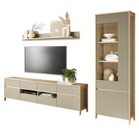 WOHNWAND Salbei grün, Eiche skandinavisch, Wohnkombination 3-teilig 266 cm mit Soft-Close - Salbeigrün/Eichefarben, Holzwerkstoff/Metall (266/195/39cm) - Furn.Design