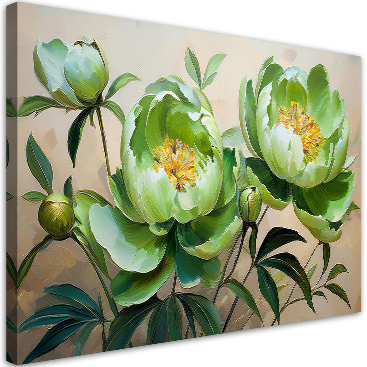 WANDBILD zusammensetzung der grünen pfingstrosenblumen - Grün, Textil (60/40cm) - Feeby