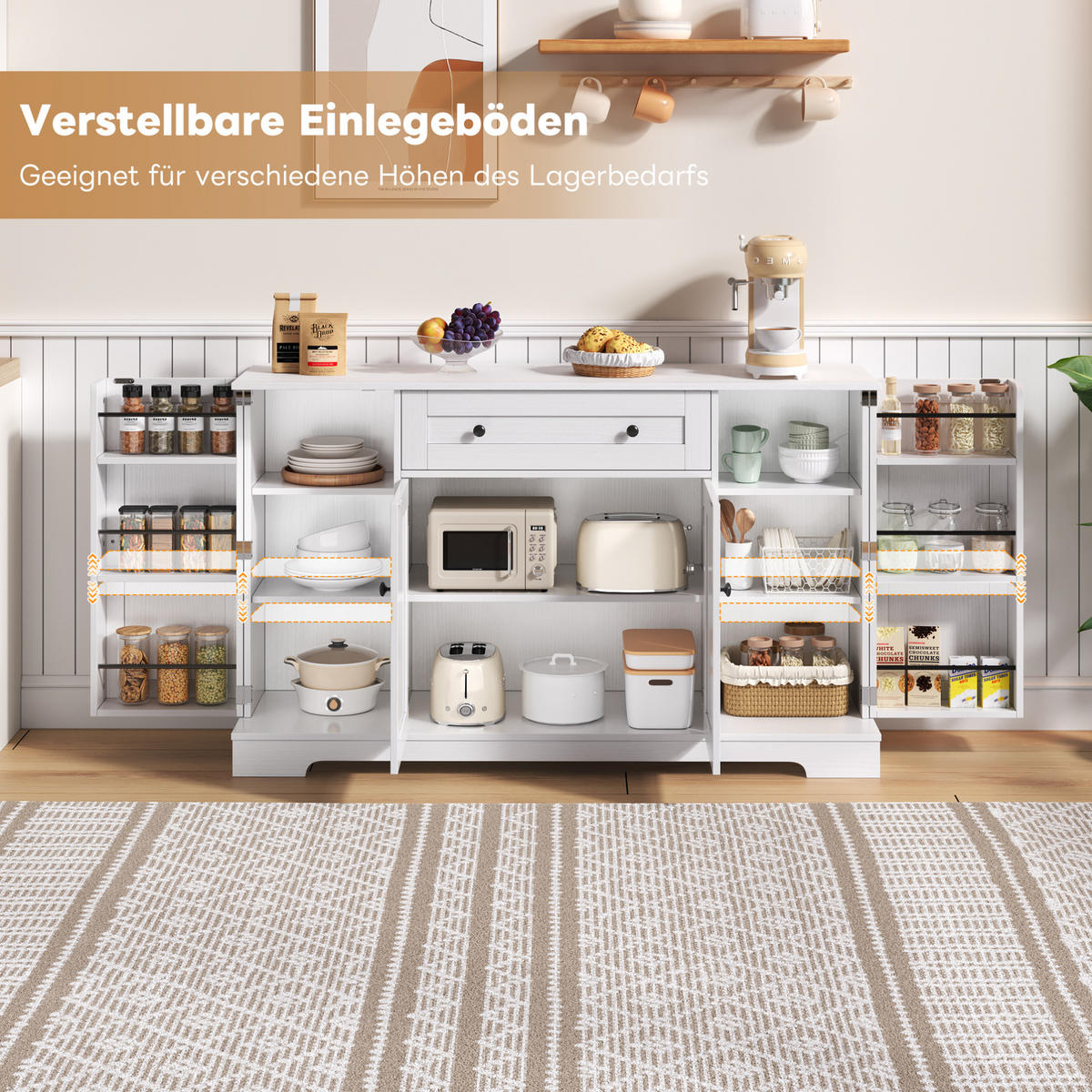 SIDEBOARD 138/40/85 cm Weiß aus MDF mit verstellbaren Einlegeböden - Weiß, Holzwerkstoff (138/85/40cm) - OKWISH