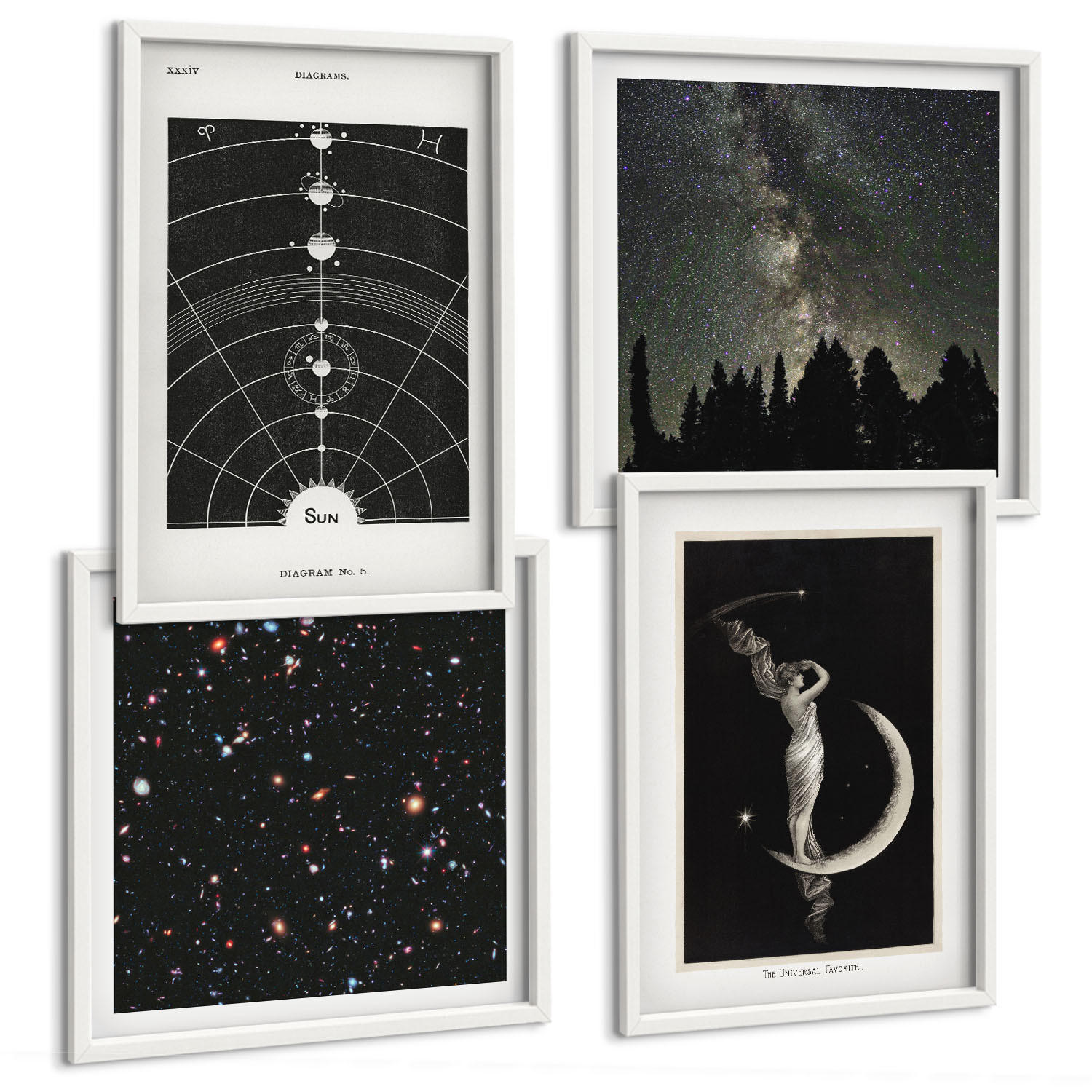 BILDER SET 4er Set - 50x50 cm & 40x60 cm Weißer Rahmen - Galaxie im Sonnensystem - Weiß, Kunststoff (50/50cm) - TULUP