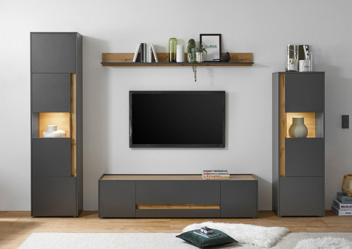 TV-LOWBOARD grau matt, Eiche Wotan 170 cm, TV-Unterteil mit viel Stauraum - Eiche Wotan/Grau, Holzwerkstoff/Kunststoff (170/40/45cm) - Furn.Design