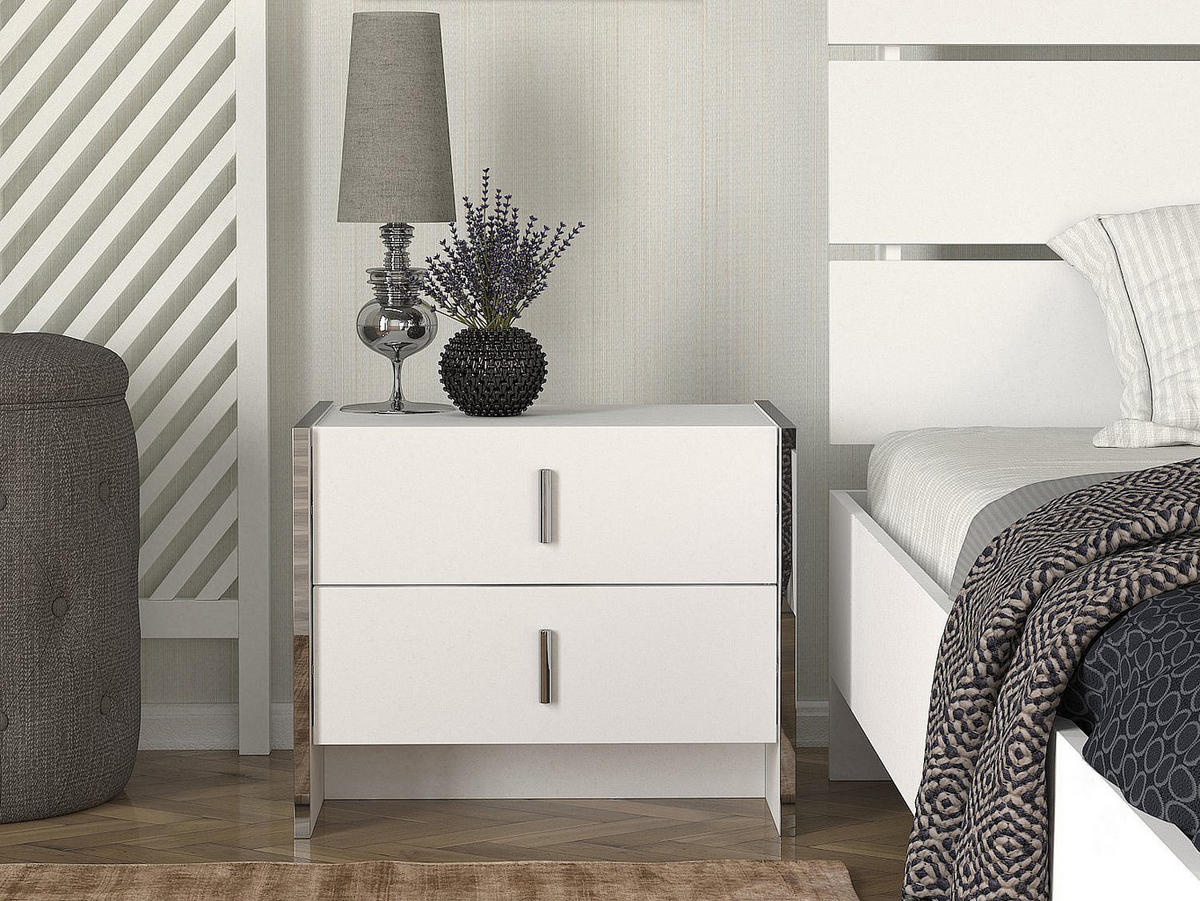 NACHTTISCH mit 2 Schubladen - Weiß - CADEBA - Weiß, Holz (55/45/40cm) - Vente-Unique