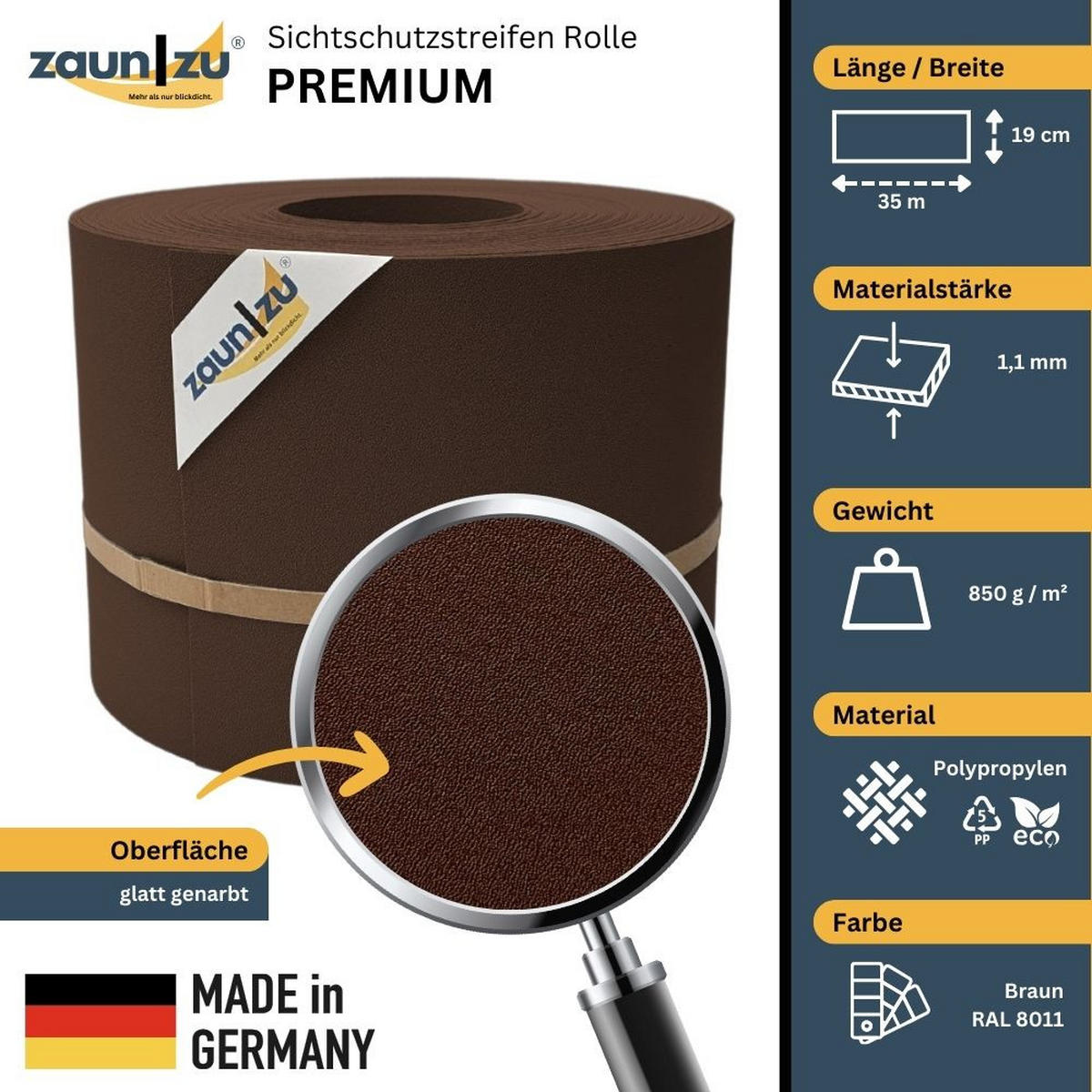 SICHTSCHUTZSTREIFEN PP für Doppelstabmatten Zaunblende Braun, 35m - Braun, Kunststoff (3500/19cm) - ZAUN|ZU