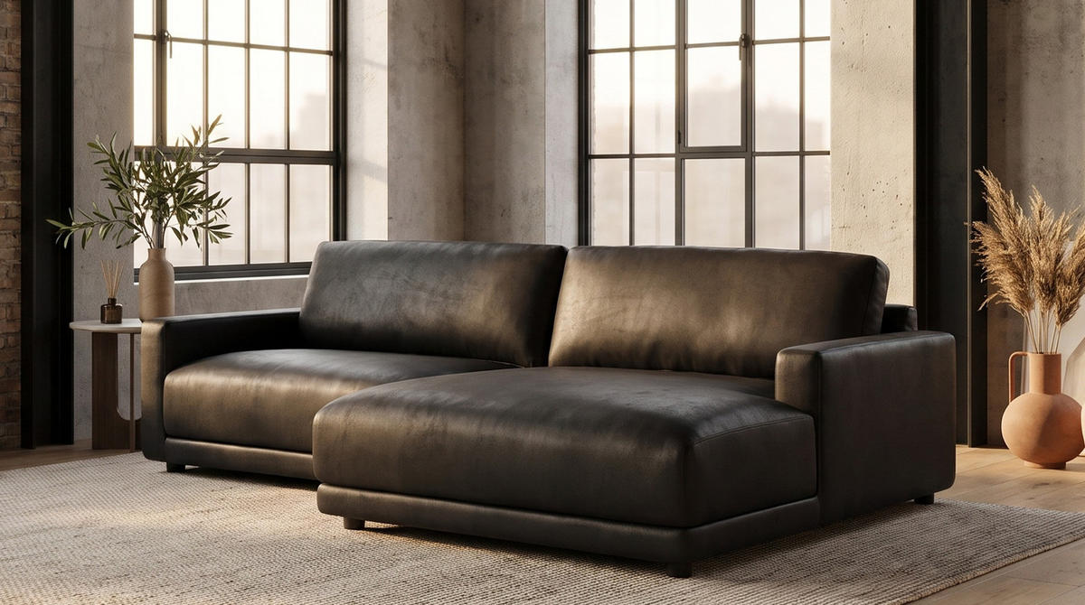 ECKSOFA MARLIN Schwarz Lederfaserstoff - Schwarz, Leder/Kunststoff (168/262cm) - KAWOLA