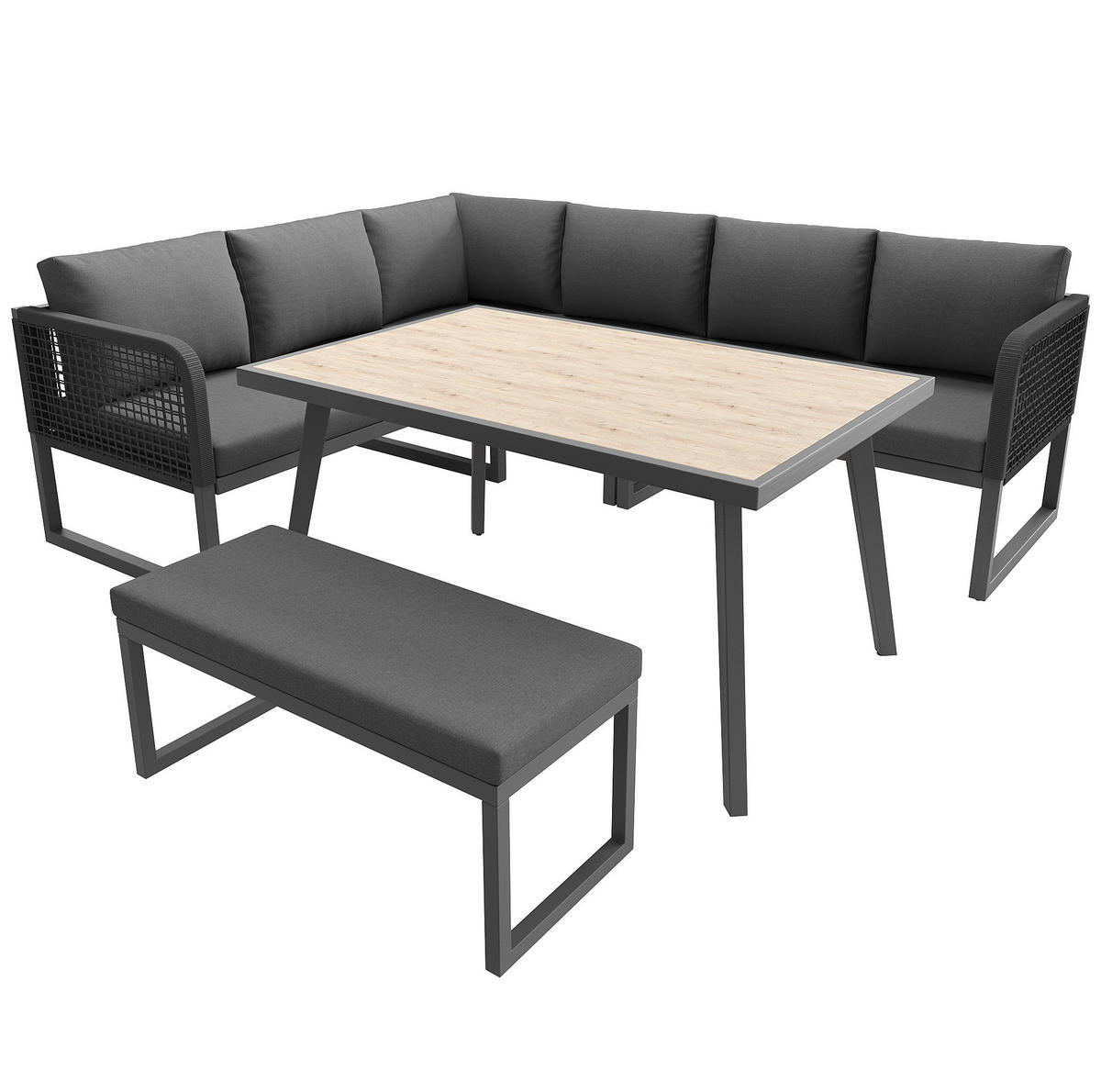 GARTENMÖBEL-SET modular mit Tisch 5-tlg. PE-Rattan Grau - Grau, Metall - Beauniv