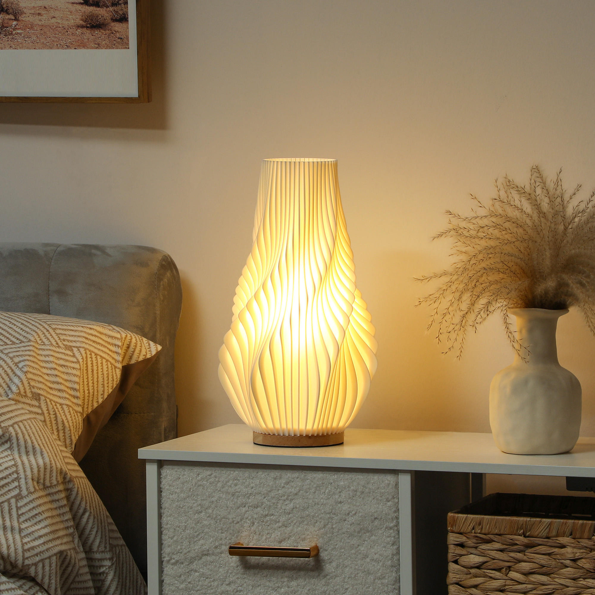 TISCHLAMPE, Smart Dimmbar LED Tischleuchte mit App/Sprachsteuerung, Weiß - Weiß, Holzwerkstoff (20/20/34.5cm) - HOMCOM