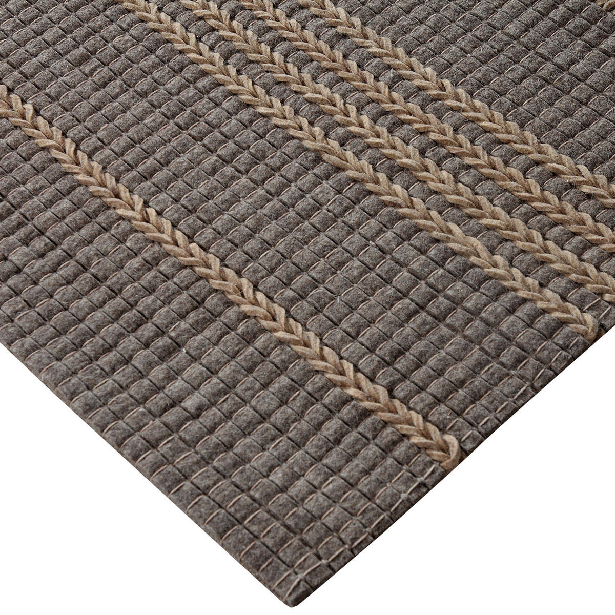 WOLLTEPPICH - Wolle/Polyester - Grau / Beige - Grau, Textil (160/230cm) - home24