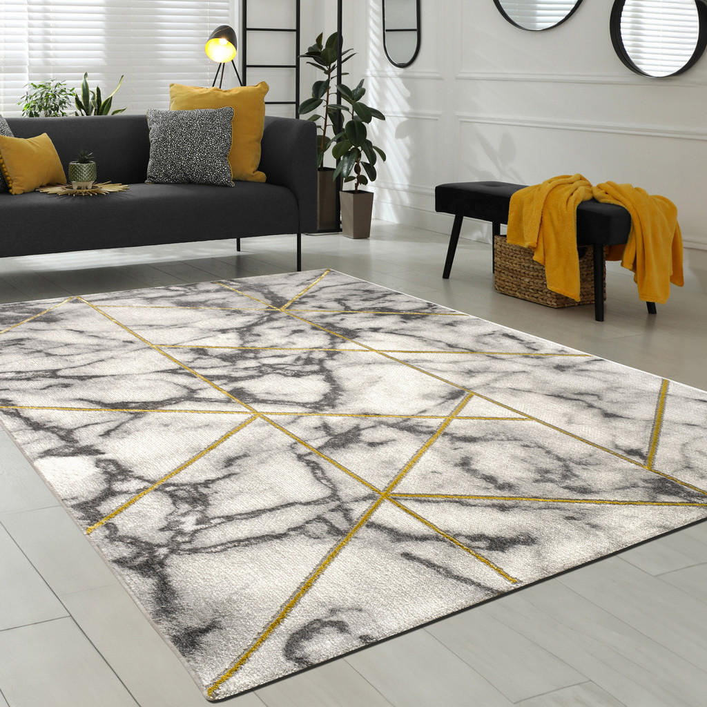 Thumbnail - Paco Home Kurzflorteppich, Gold, Textil, Rechteckig, 160x230 cm, strapazierfähig, für Fußbodenheizung geeignet, Teppiche...