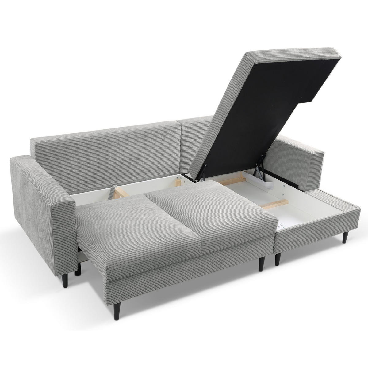 ECKSOFA Nalika Hellgrau mit Cordbezug - Hellgrau/Schwarz, Holz/Textil (143/230cm) - Selsey