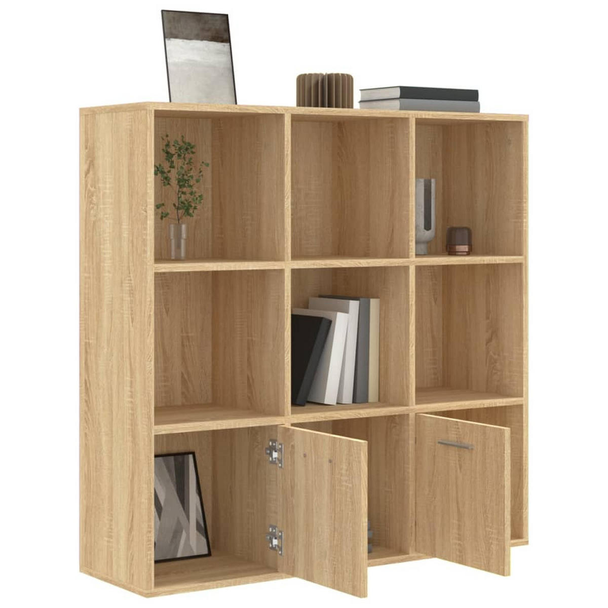 BÜCHERSCHRANK mit 7 Fächern, 2 Türen 98/30/98 cm aus Holzwerkstoff Sonoma-Eiche Dekor - Sonoma Eiche, Holz (98/98/30cm) - vidaXL