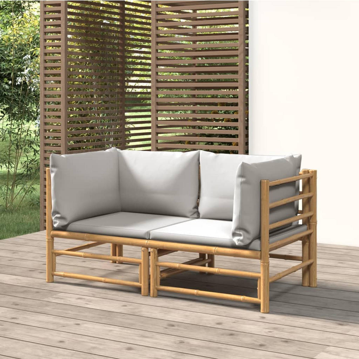GARTEN-ECKSOFAS Mit Hellgrauen Kissen 2er set Bambus - Grau, Naturmaterialien - vidaXL