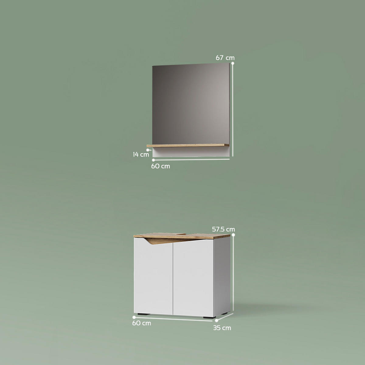 BADMÖBEL-SET Timavo Weiß 2 Teile - Weiß/Eiche Artisan, Holzwerkstoff (60/57/35cm) - Livinity®